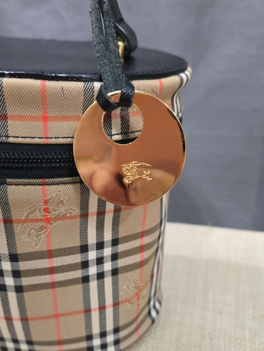 WEEKEND SALE!Burberry Nova Check Shadow Horse Vanity Hand Bag Canvas Leather